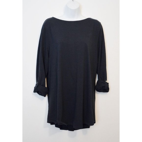 J Jill Top XL NEW Navy Blue Button Tab Sleeve Tunic Relaxed Generous Fit - Picture 7 of 9
